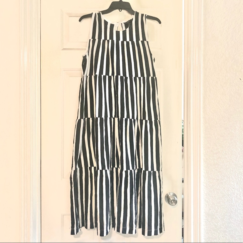 J. Crew black and white bars midi maxi dress